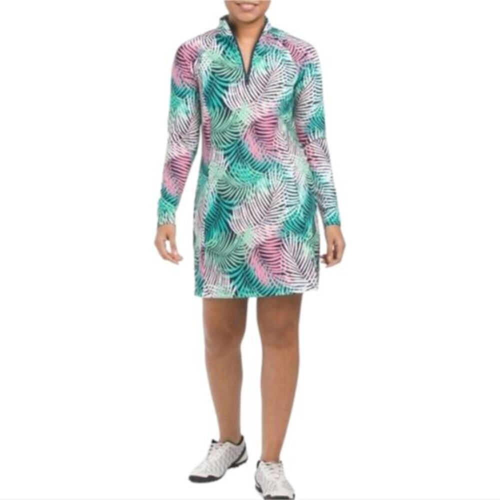 Tommy Bahama Golf Dress With Shorts long sleeves upf 50 Tropical Palm Tennis M